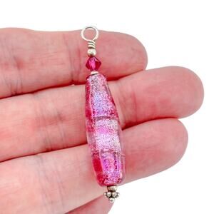 Vintage Sterling Silver 925 Pink Dichroic Glass Pendant